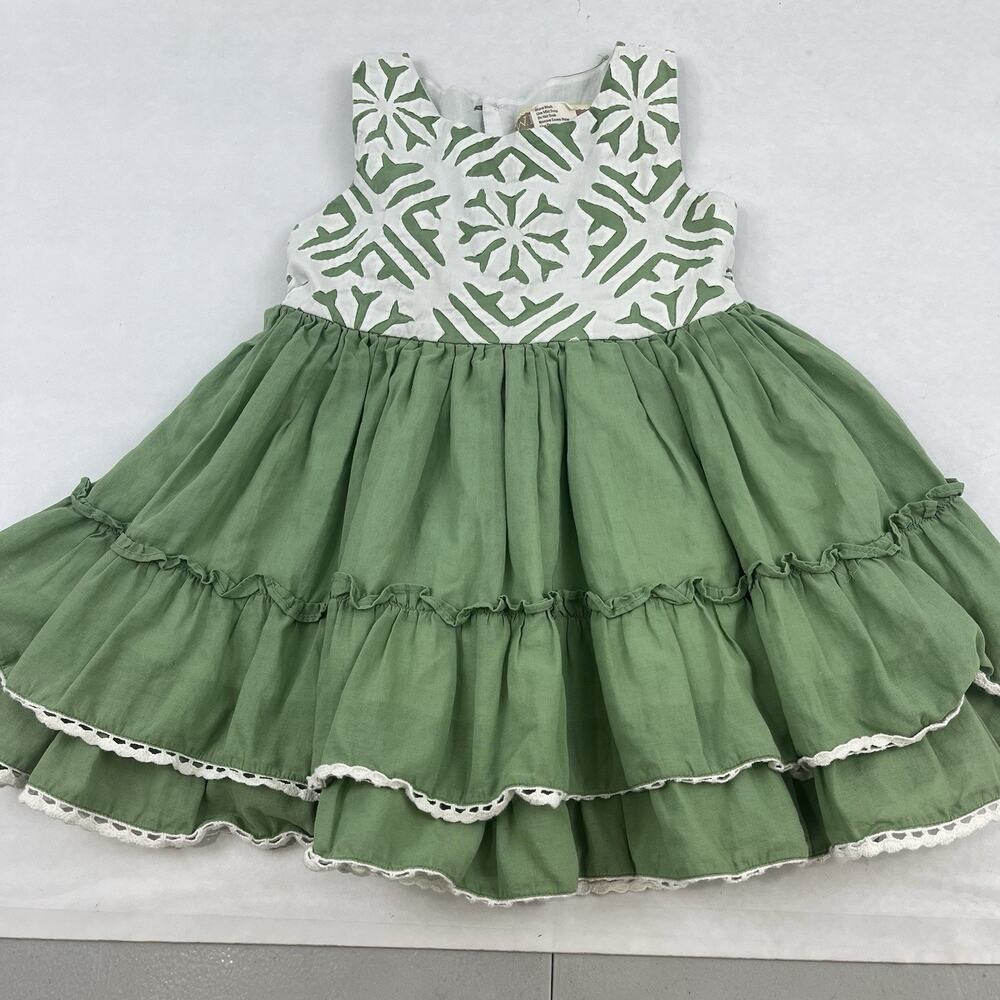 Well Dressed Wolf Snowflake Dress 3T Green Cotton Tiered Boutique Girls FLAW